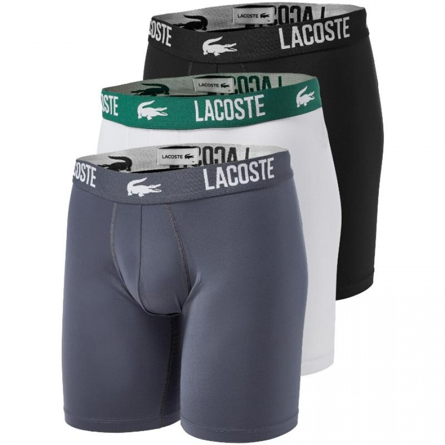 Boxers Lacoste Poliamida Branco Cinza Preto 3 unidades