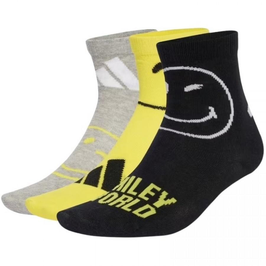 Adidas Smiley Gris Jaune Chaussettes 3 Paires