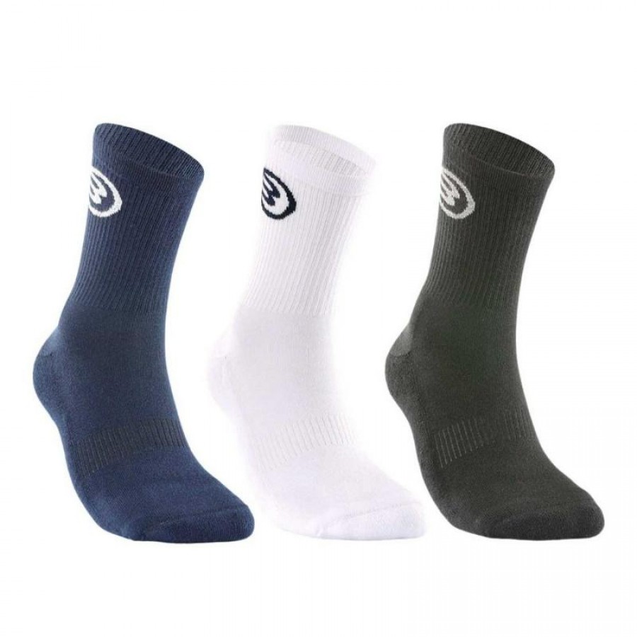 Bullpadel BP262 Meias Branco Preto Azul-Marinho 3 Pares