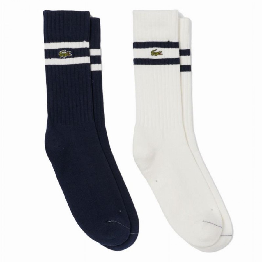 Lacoste High Cut Navy White Socks 2 Pairs