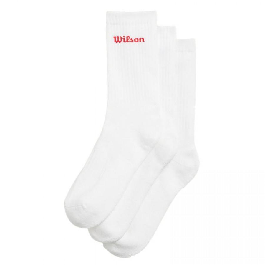 Calcetines Wilson Crew Blanco Rojo 3 Pares
