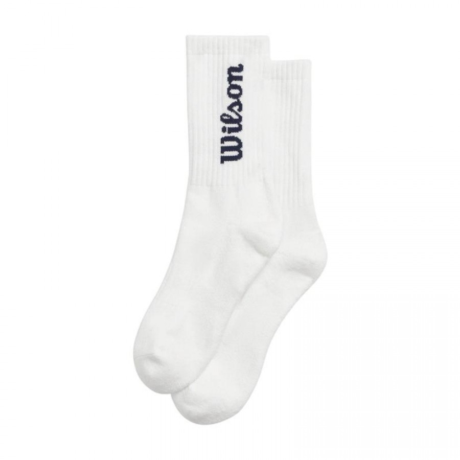 Calcetines Wilson Crew Logo Blanco Azul Marino 1 Par