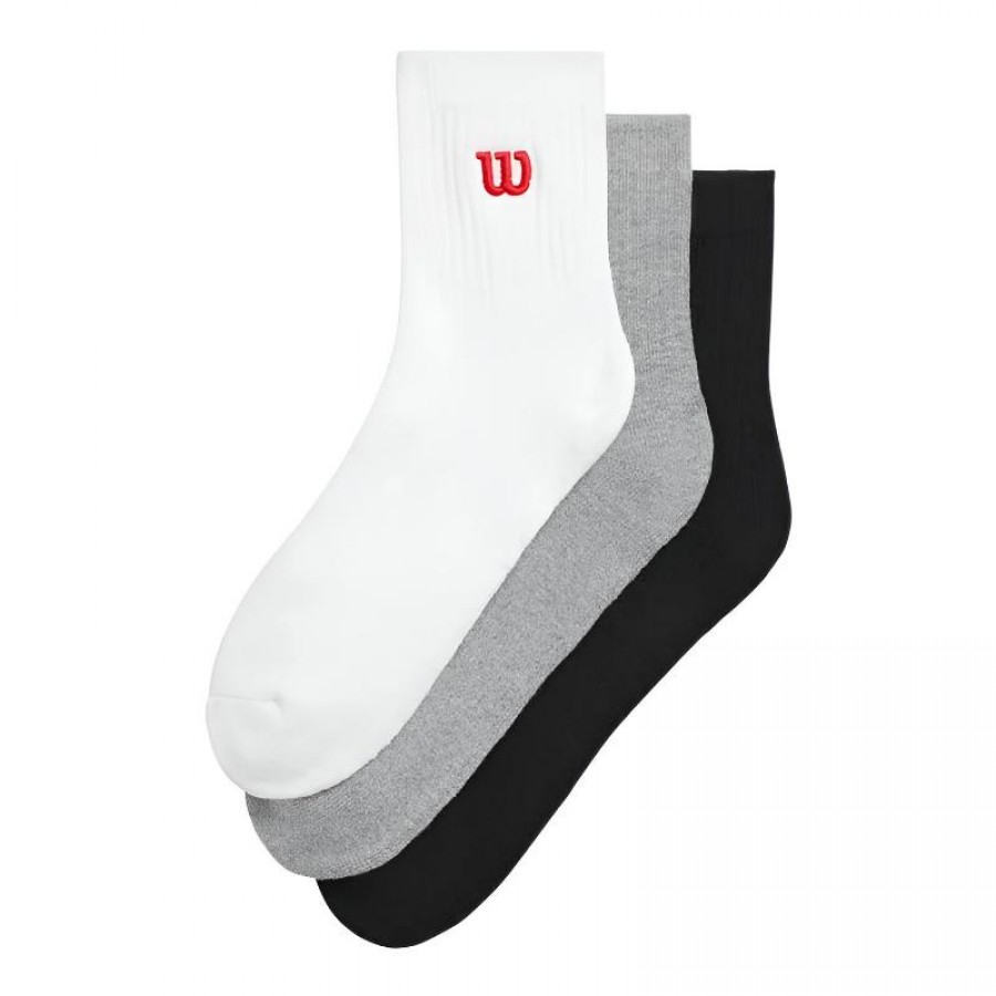 Calcetines Wilson Quarter Top Blanco Gris Negro 3 Pares