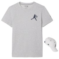 Pack Camiseta Lacoste Novak Djokovic Gris y Gorra Blanco