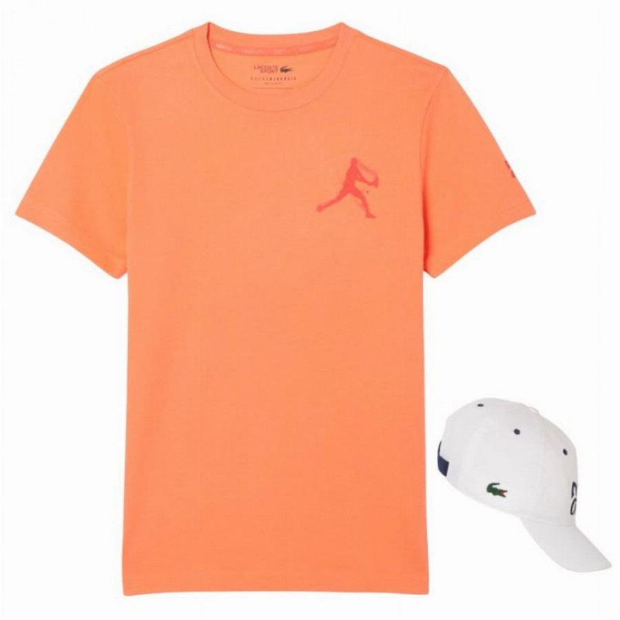 Pack Lacoste Novak Djokovic T-shirt orange et casquette blanche