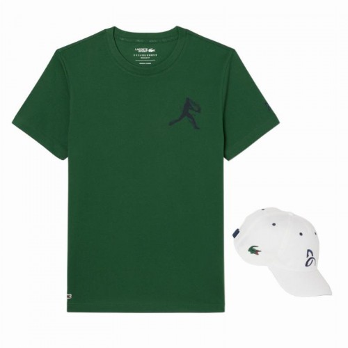 Pack Camiseta Lacoste Novak Djokovic Verde y Gorra Blanco