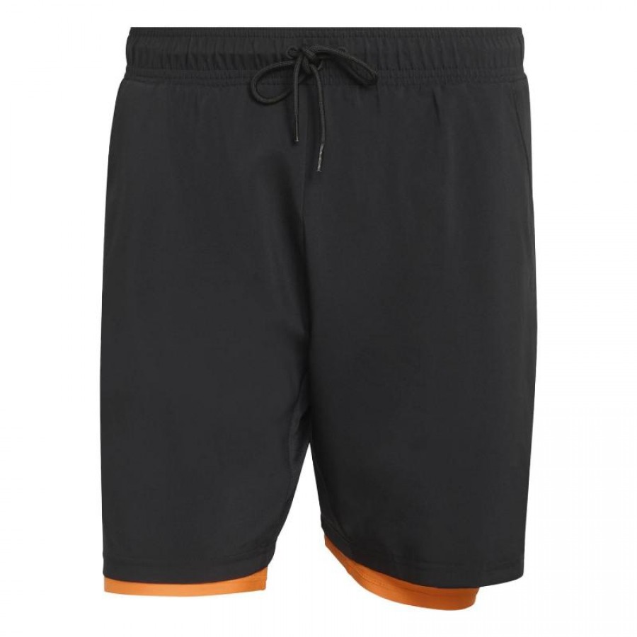 Shorts Adidas Club 2 em 1 Preto Laranja